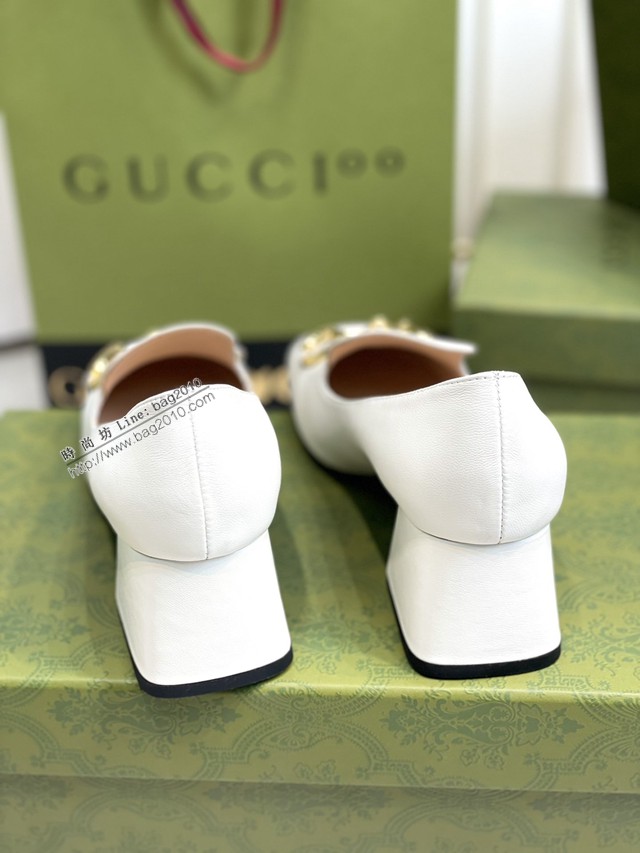gucci女士羊皮鞋大舌頭款單鞋 古馳爆款網紅早春馬銜扣新款粗跟復古鞋 dx2891
